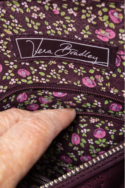 Plum Quilted Vera Bradley Handbag – Floral Lined, Multi-Pocket, Magnetic Front, Vintage Style