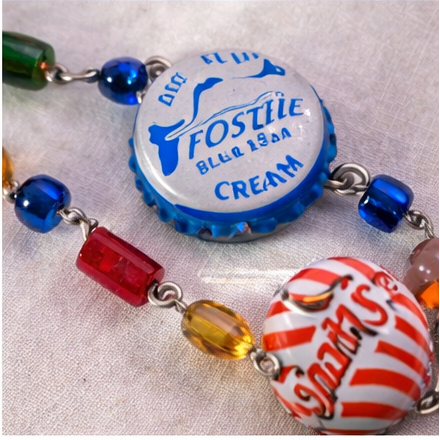 Sparky’s & Frostie Bottle Cap Charm Necklace – Hand Linked 36” Statement Chain