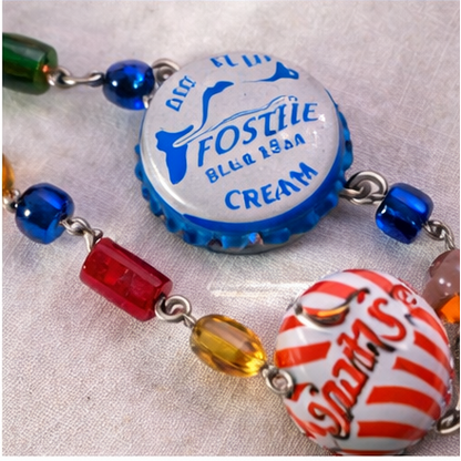 Sparky’s & Frostie Bottle Cap Charm Necklace – Hand Linked 36” Statement Chain