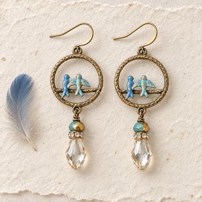 Blue Bird & Crystal Drop Earrings | Fabulous Firefly