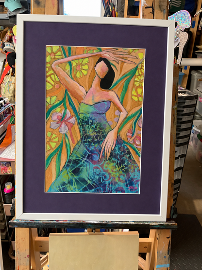 Tropical State of Mind – Framed Original Mixed Media Woman Painting