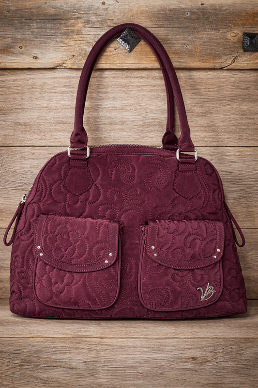 Plum Quilted Vera Bradley Handbag – Floral Lined, Multi-Pocket, Magnetic Front, Vintage Style