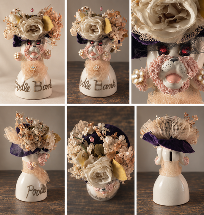 Vintage Poodle Bank with Flowered Hat