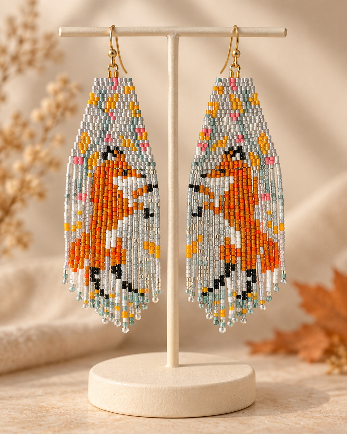 Little Fox Hand-Beaded Fringe Earrings