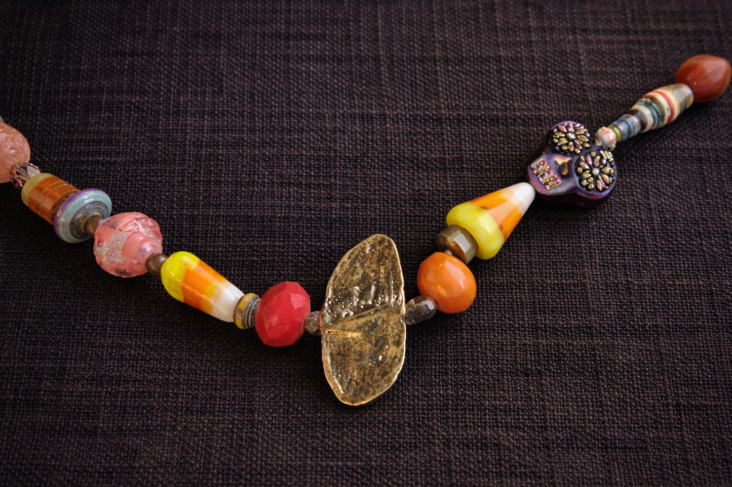 Sugar Rush Skulls Necklace – Candy Corn & Crystal Chaos
