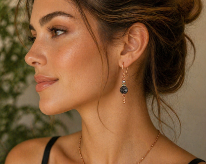 Midnight Spark Copper Drop Earrings – Crystal & Pavé Bead Dangles