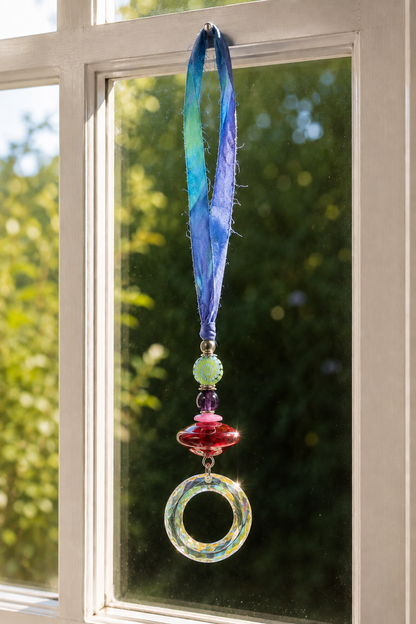 Hand-Blown Glass, Crystal & Amethyst Window Hanger