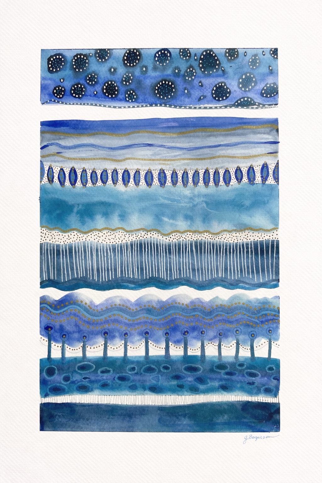 Blue Abstract Watercolor Original Art | Modern Pattern Painting 15x9 ...
