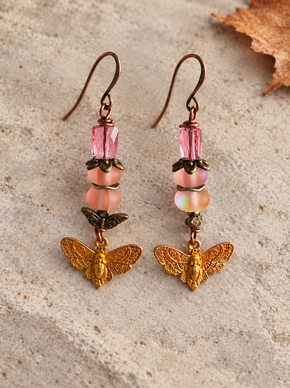 Handmade Skull Moth Jewelry Set with Quartz & Swarovski Crystal