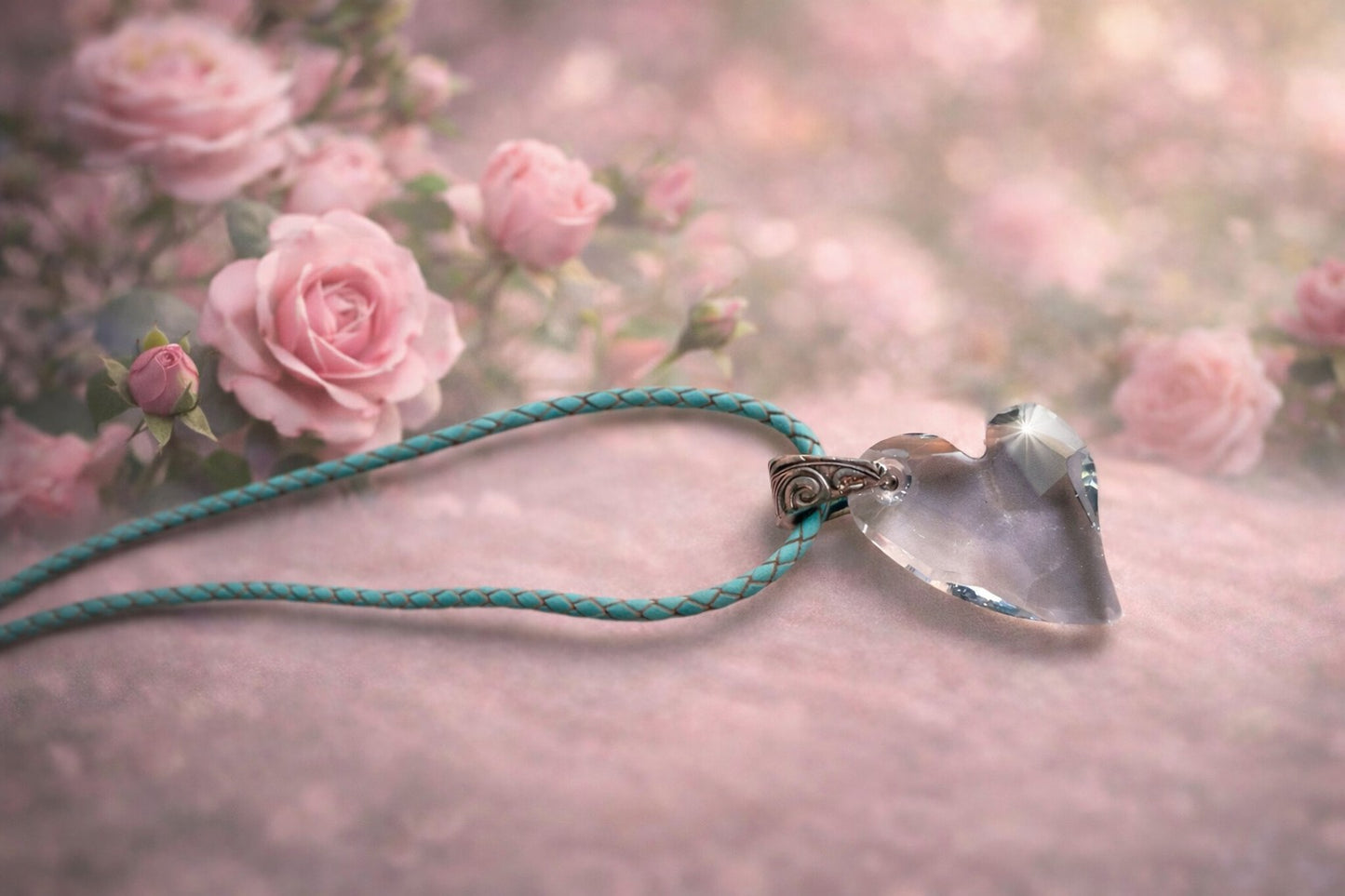 Austrian Crystal Heart on Leather Necklace - 18"