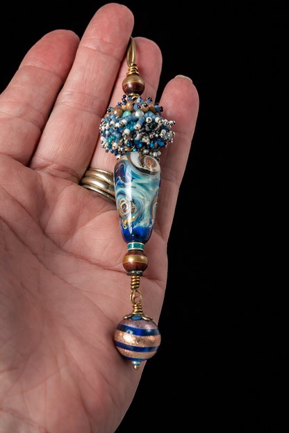 Eye of the Storm Necklace – Ocean Swirl Glass & Hand Beaded Statement Pendant