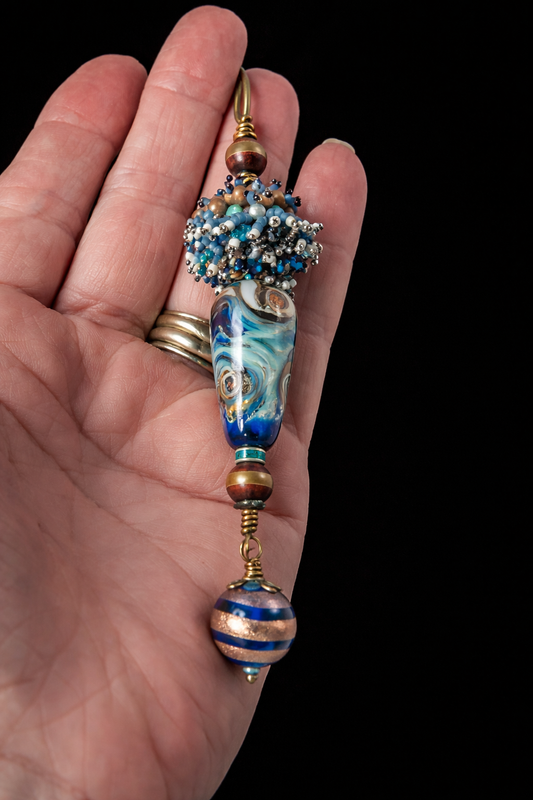Eye of the Storm Necklace – Ocean Swirl Glass & Hand Beaded Statement Pendant
