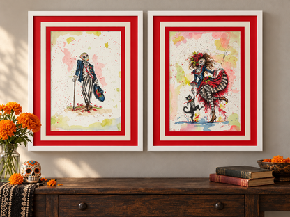 Original Day of the Dead Watercolor Paintings – Framed 17 x21.5"