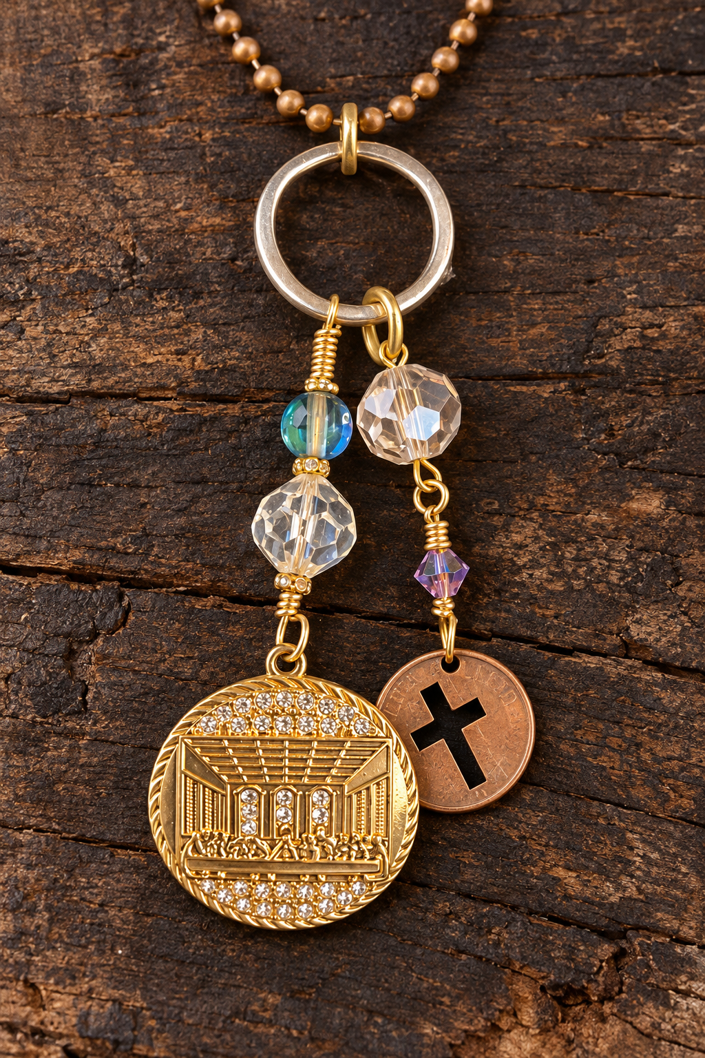 The Last Supper Necklace – 32-Inch Ball Chain & Vintage Crystals
