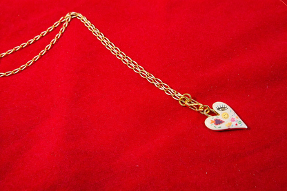 Whimsical Enamel Heart Necklace – Playful Art Charm on 20” Gold Chain