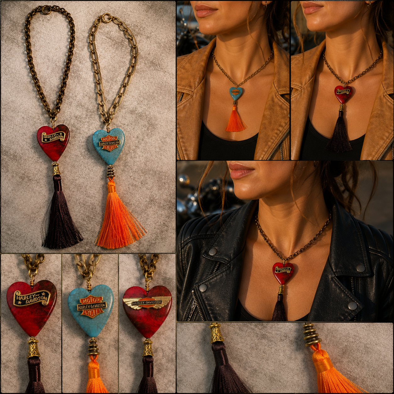 Harley-Inspired Heart Tassel Necklace with Double-Sided Heart Pendant – Choose Your Favorite Design