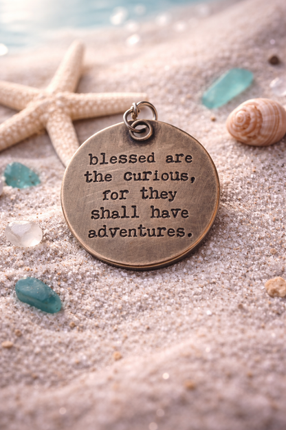 Curious Souls Ocean Charm Necklace – Inspirational Quote Pendant with Crystal & Mixed Metal Dangles