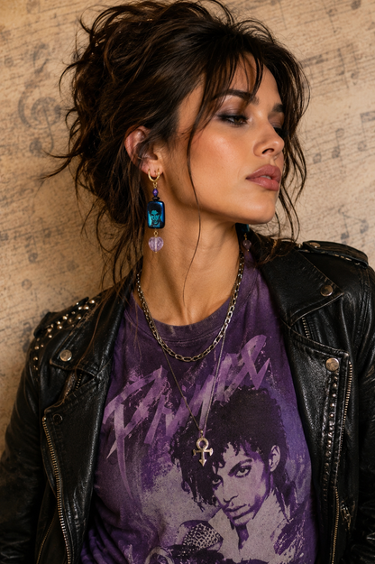 Prince Inspired Handmade Earrings | Swarovski Crystal, Czech Glass & Artisan Beaded Statement Earrings | Fabulous Firefly