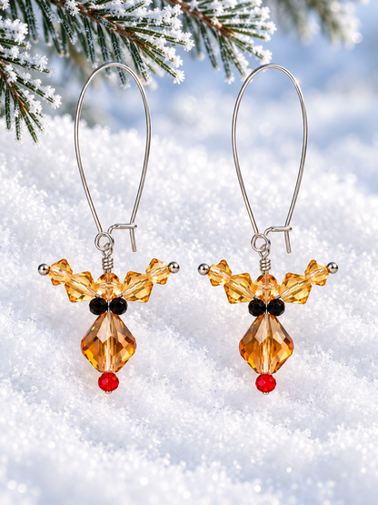 Handmade Crystal Reindeer Christmas Earrings