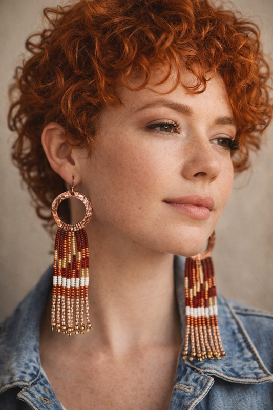 Copper Sunset Fringe Statement Earrings