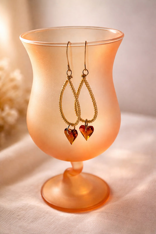 Amber Glow Crystal Heart Earrings