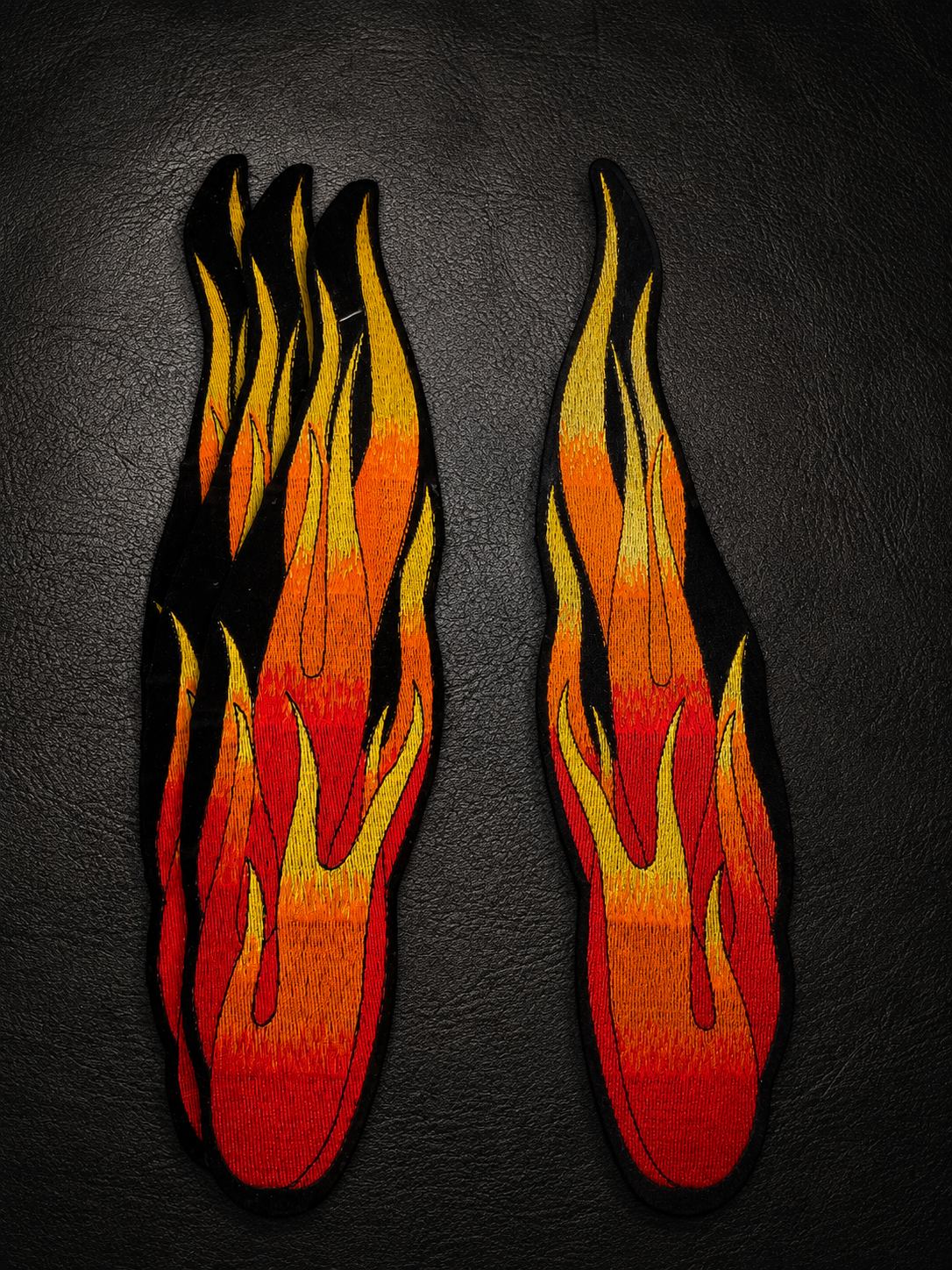 Large 14.5” Embroidered Flame Patches for Leather Jackets, Motorcycle Chaps & Vests – Pair