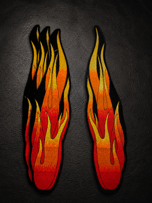 Large 14.5” Embroidered Flame Patches for Leather Jackets, Motorcycle Chaps & Vests – Pair