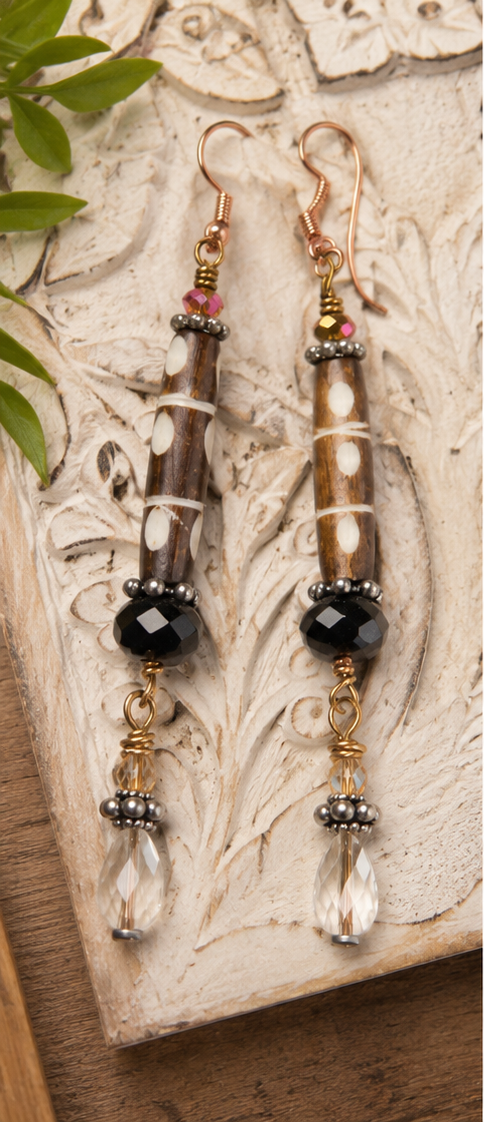 Savanna Nights African Bead Earrings – Czech Glass, Austrian Crystal & Mixed Metal Drops