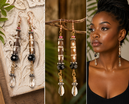 Savanna Nights African Bead Earrings – Czech Glass, Austrian Crystal & Mixed Metal Drops