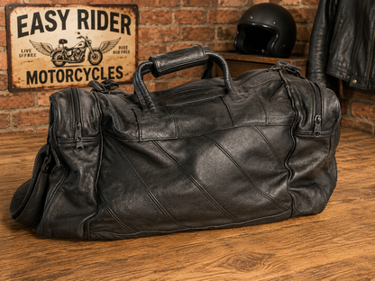 Vintage All Leather Motorcycle Travel Duffel Bag with Embroidered Easy Rider Logo