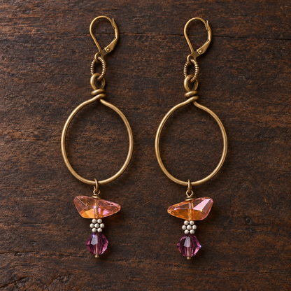 Peach & Plum Swarovski Crystal Bronze Hoop Earrings