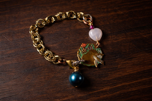Whispers of the Garden – Moonstone Heart & Crystal Charm Bracelet