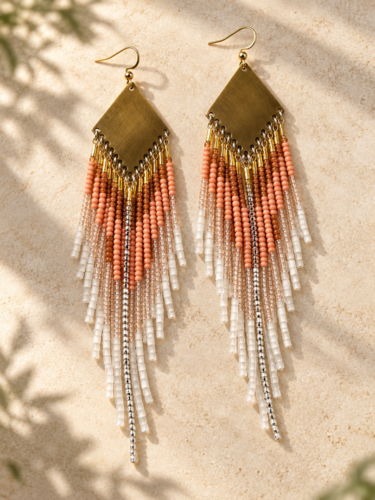 Brass Diamond Fringe Earrings with 14K Gold Hooks