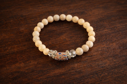 Golden Earth Stretch Bracelet – African Bead, Jasper & Crystal Rondelles