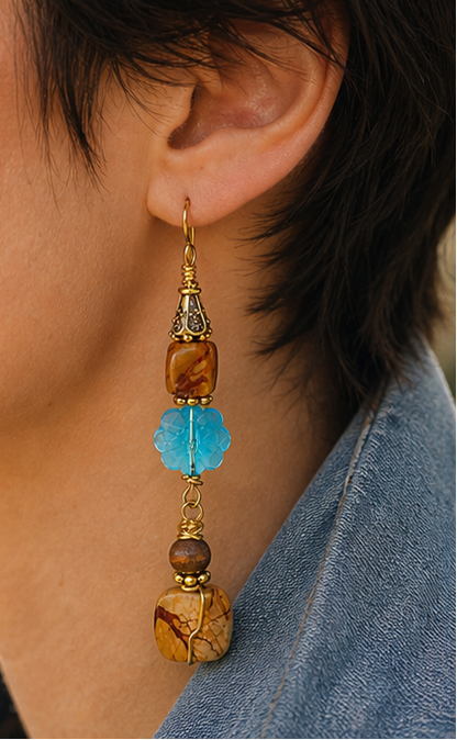 Desert Bloom Boho Drop Earrings – Turquoise Crystal & Jasper Statement Dangles