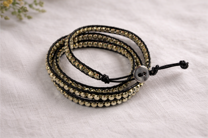 Gold Beaded Wrap Bracelet – Adjustable 4 Layer Minimalist Bracelet