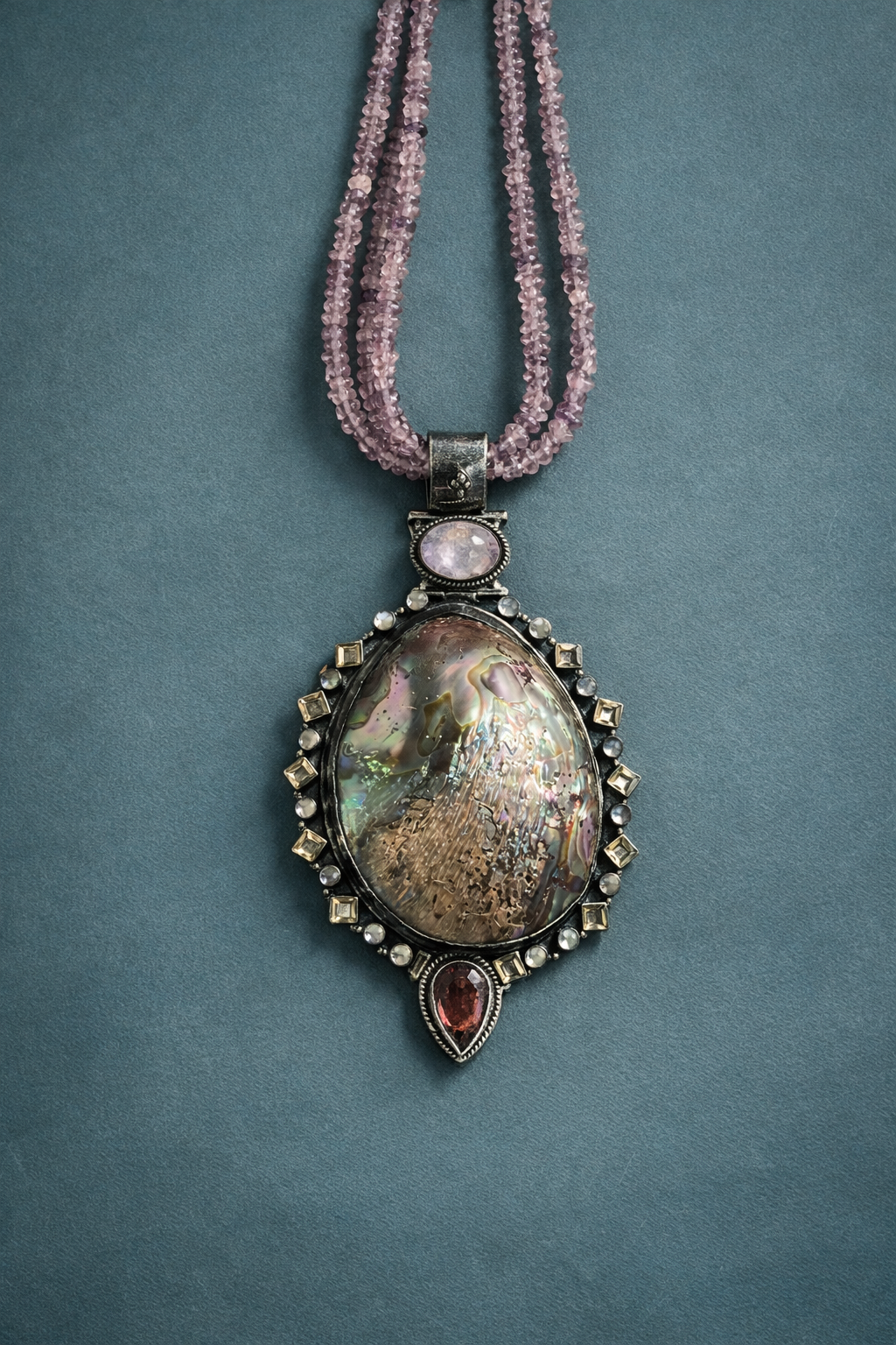 “Ocean Cathedral” Abalone & Amethyst Artisan Sterling Necklace