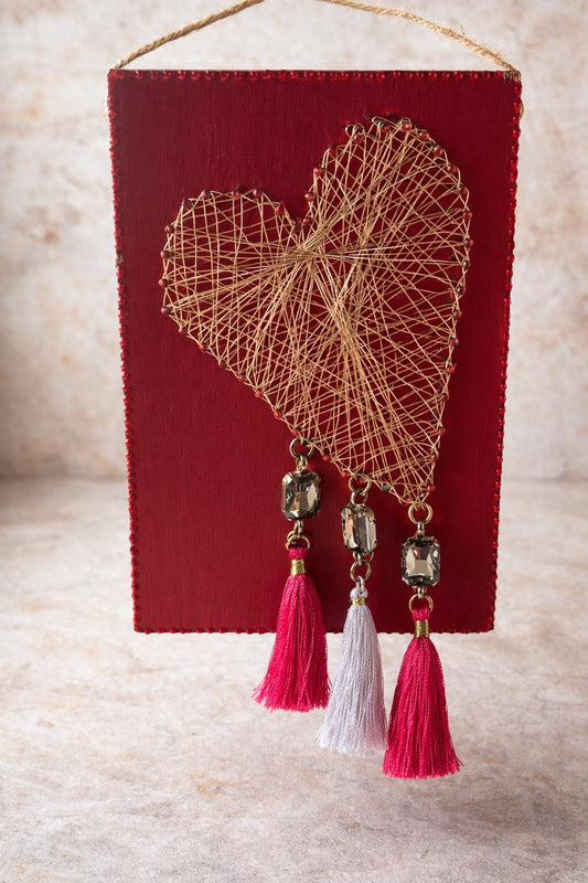 Wild At Heart - Hanging String Art 5" x 7"