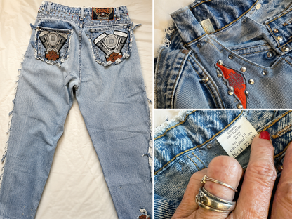 Harley Davidson Patch Jeans 36x34 Distressed Studded Denim Sturgis South Dakota Biker Blues Collection