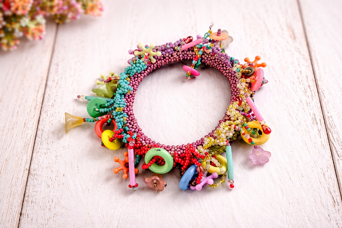Confetti Carnival Slip-On Bracelet | Multicolor Netted Statement Bracelet