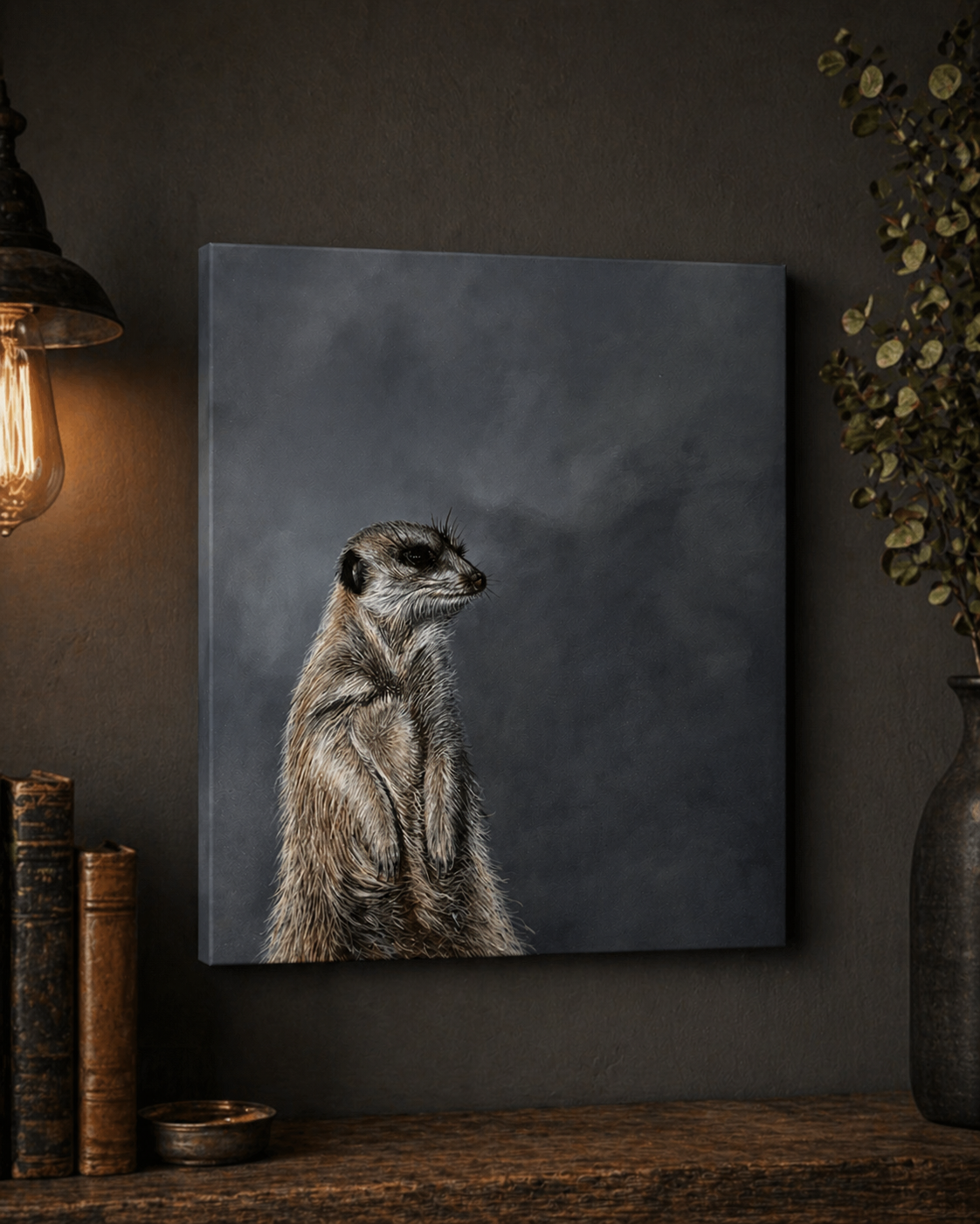 The Watcher – Acrylic Meerkat Painting on 16x20 Gallery Wrapped Canvas