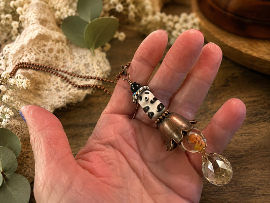Ceramic Panda Necklace 32 Inch Copper Ball Chain with Crystal Drop Pendant