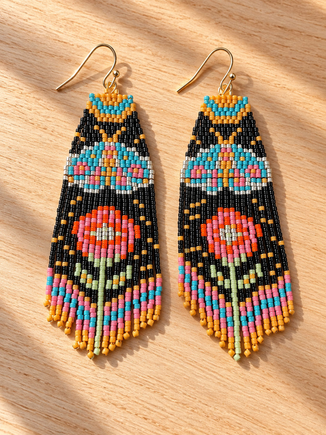 Wildflower Boho Hand-Beaded Fringe Earrings