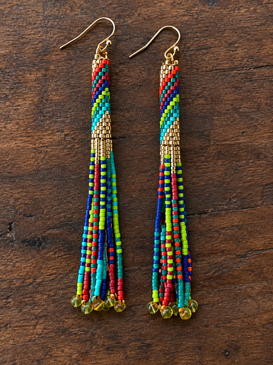 Multicolor Hand-Beaded Fringe Earrings – 3 Inch