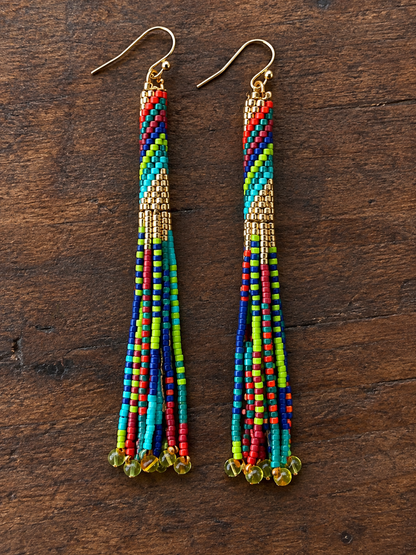 Multicolor Hand-Beaded Fringe Earrings – 3 Inch