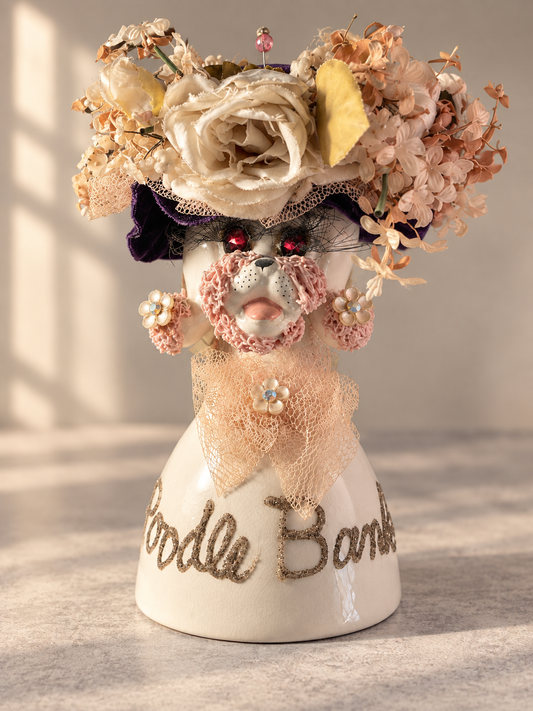 Vintage Poodle Bank with Flowered Hat