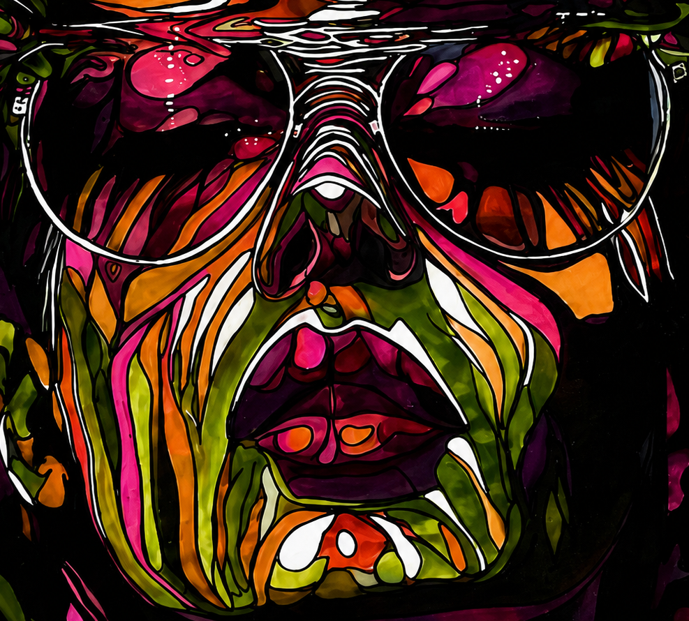 Cool Beneath the Chaos Original Acrylic & Resin Portrait on Shou Sugi Ban Burned Wood Panel 24x48