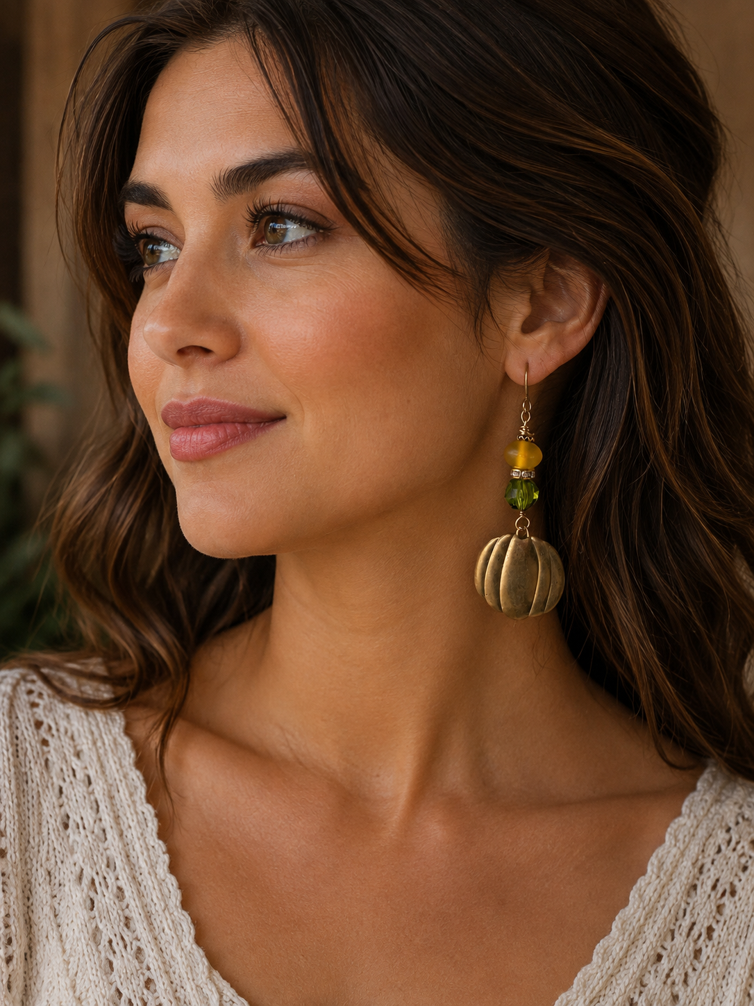 Handmade Metallic Pumpkin Earrings with Swarovski Crystal