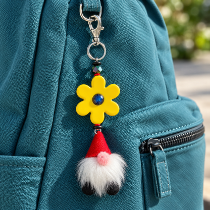 Gnome Sweet Gnome – Yellow Flower Purse Charm & Keychain