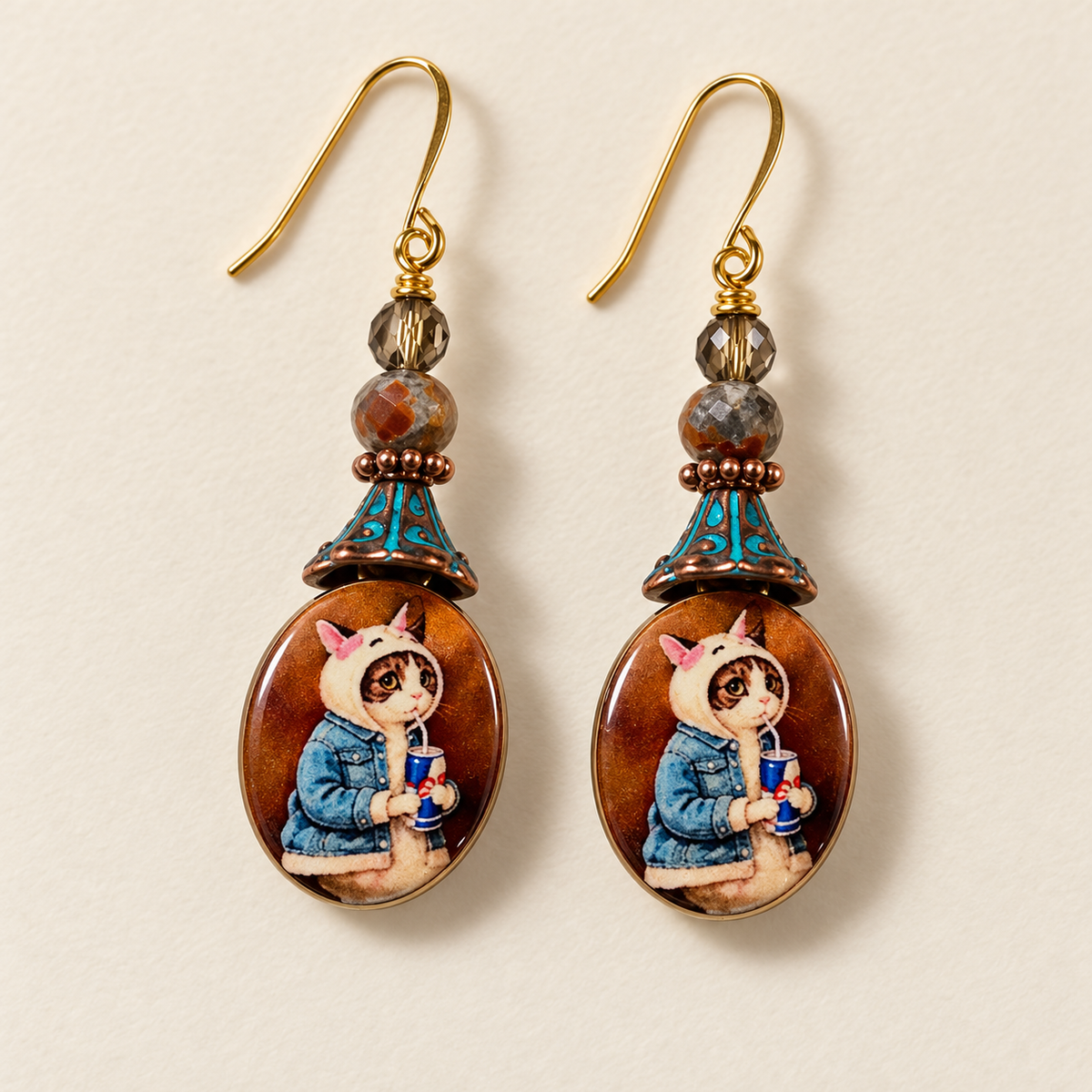 Cozy Sips – Whimsical Cat Dangle Earrings